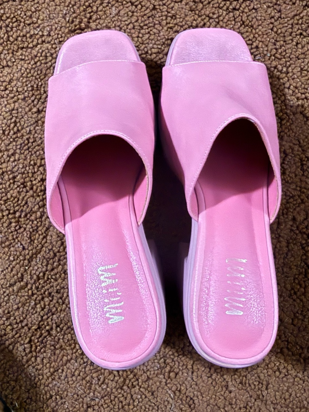 Women's Pink Slide Mules with Chunky Platform